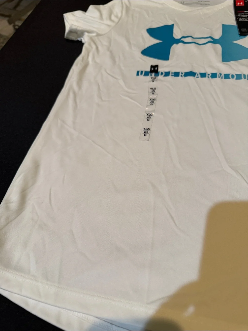 Under Armour White Short-Sleeve Performance Tee with Teal Logo